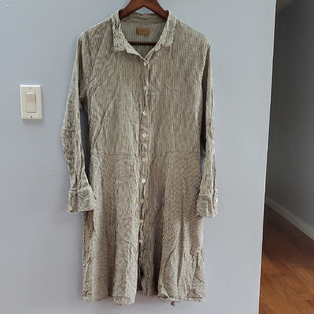 Tulip Striped Button-Down Long Shirt Dress